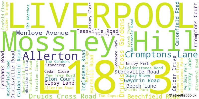 A word cloud for the L18 3 postcode
